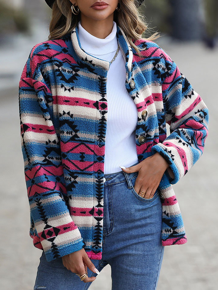 Oversized Single-Breasted Geometric Ornament Jacket-ABOXUN
