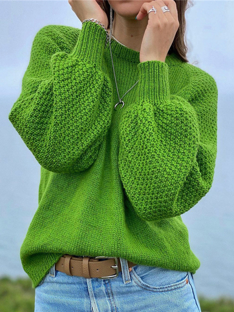 Retro Pullover Solid Color Versatile Sweater-ABOXUN