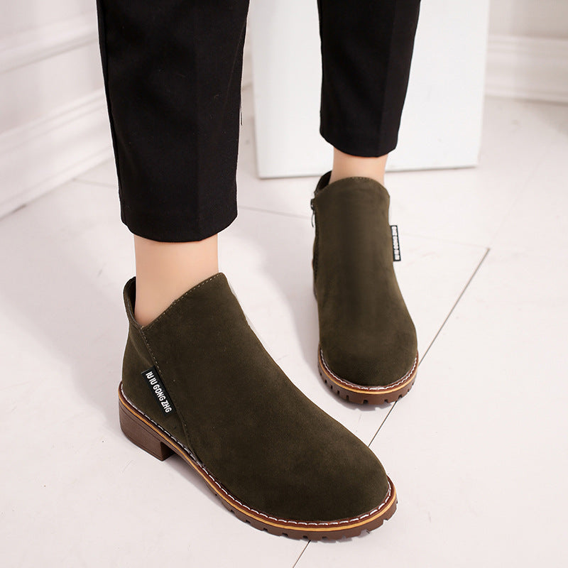 Women's Low Heel Low Side Zip Ankle Boots Martin Boots-ABOXUN