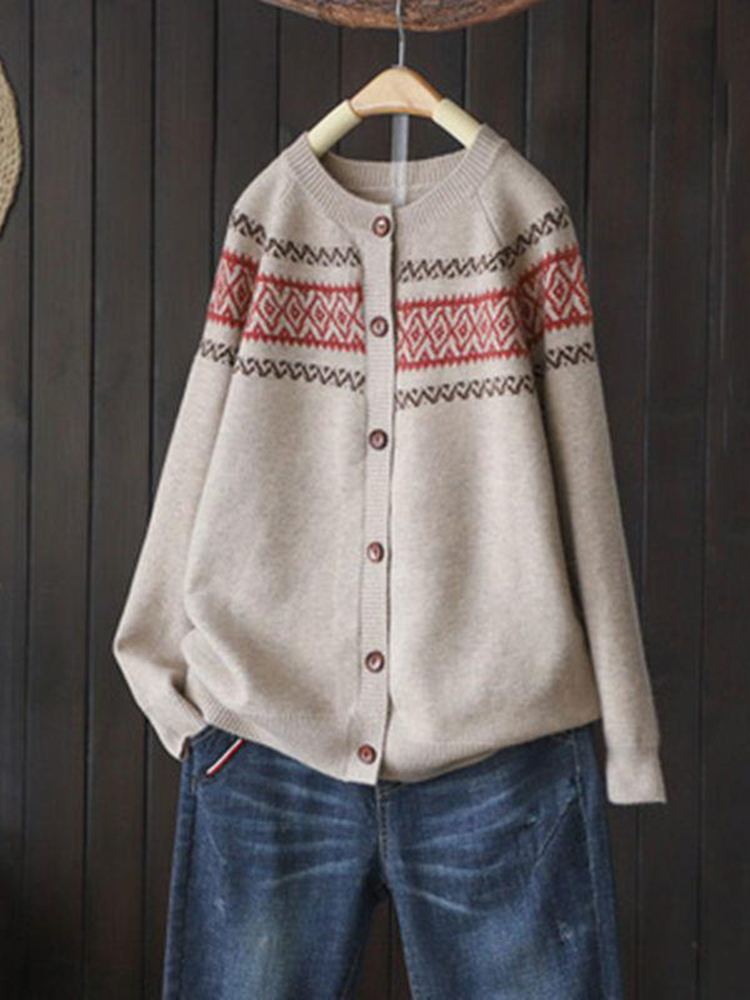 Vintage Loose Jacquard Versatile Sweater Cardigan-ABOXUN