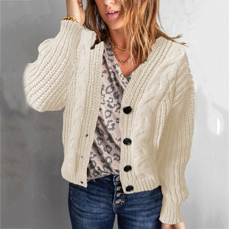 Vintage Twist Button Long Sleeve Sweater Cardigan-ABOXUN