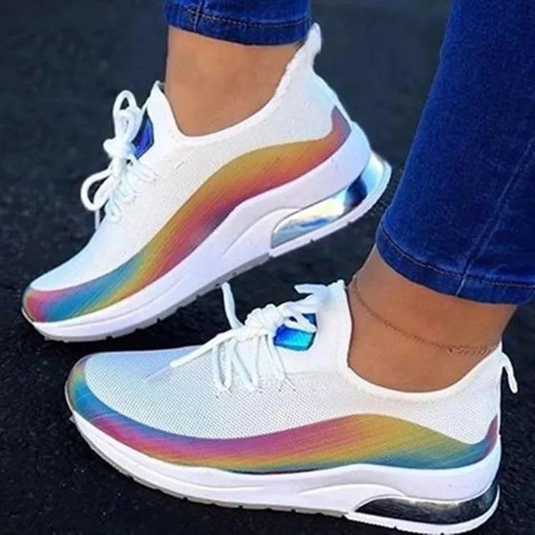 Flying woven women's platform casual shoes-ABOXUN