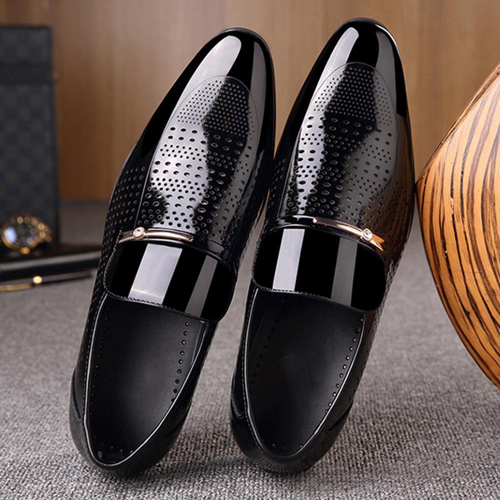 Men Microfiber Leather Hole Breathable Casual Formal Dress Shoes-ABOXUN