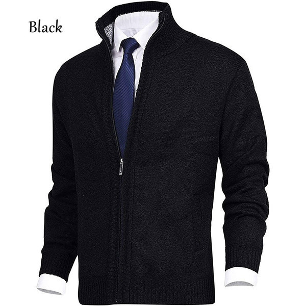 Men's Fashion Solid Color Stand Collar Cardigan Sweater Knit Jacket-ABOXUN