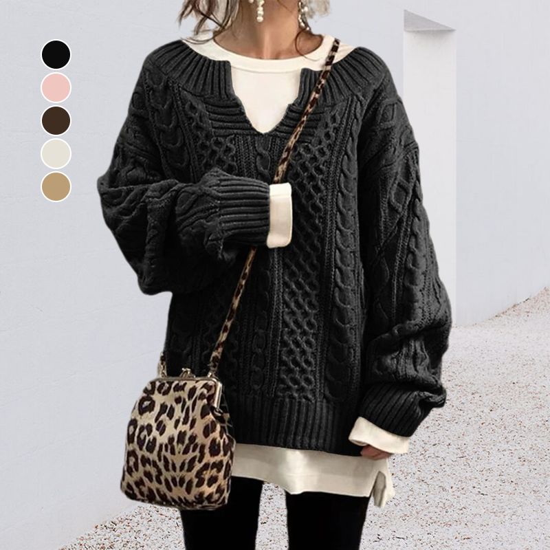 Slouchy Cable Knit Sweater-ABOXUN