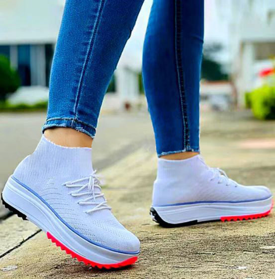 Lace-up Contrast Paneled Knit Slip On Sneakers-ABOXUN