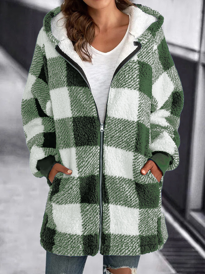 Hoodie Plaid Loose Overcoat-ABOXUN