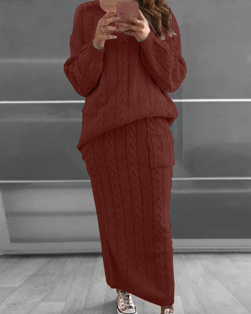 Retro Thick Stitch Casual Sweater Skirt Suit-ABOXUN