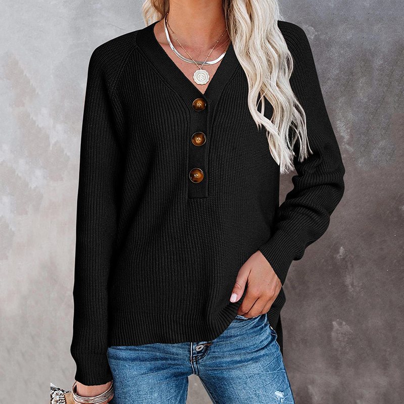 Casual V Neck Long Sleeve Sweater-ABOXUN
