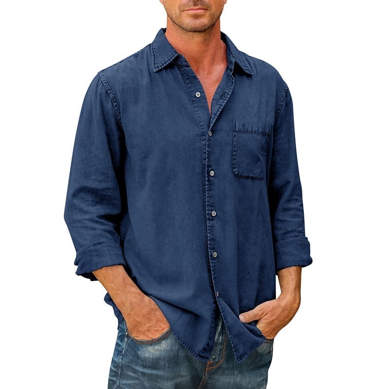 Last day 40% off🔥 Mens Denim Long Sleeve Button Down Shirt-ABOXUN