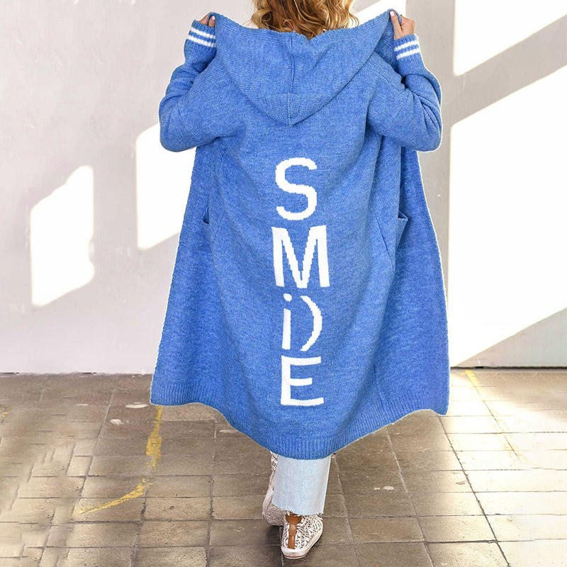 Letter Loose Casual Long Sleeve Hooded Sweater Cardigan-ABOXUN