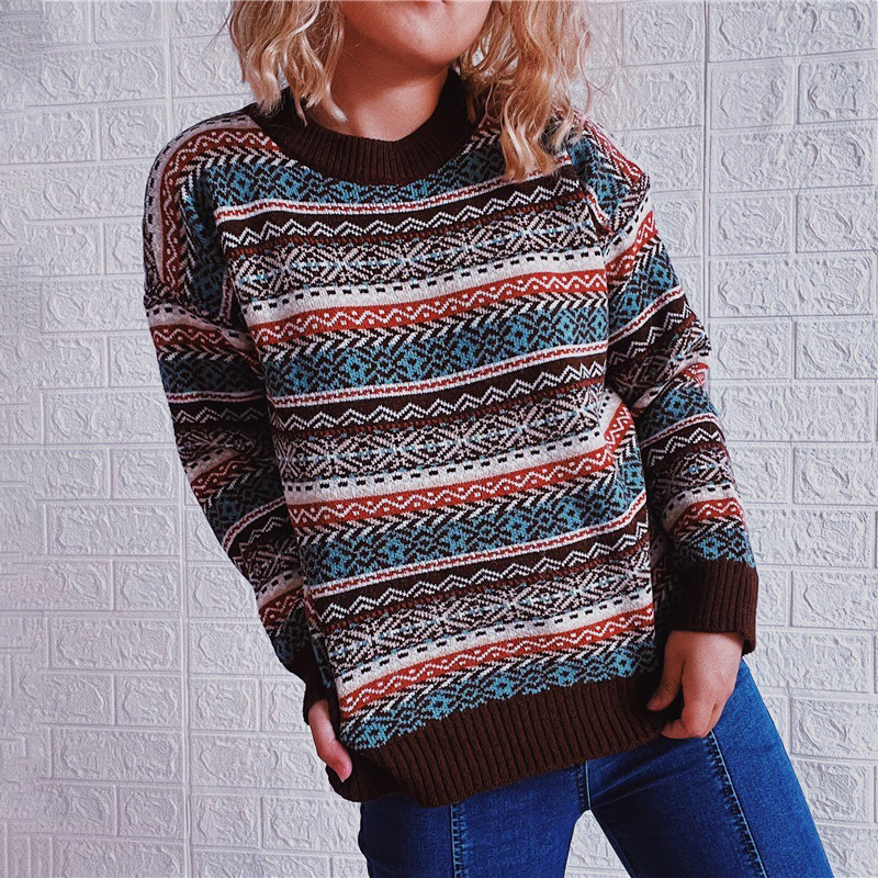 Vintage Long Sleeve Totem Striped Sweater-ABOXUN
