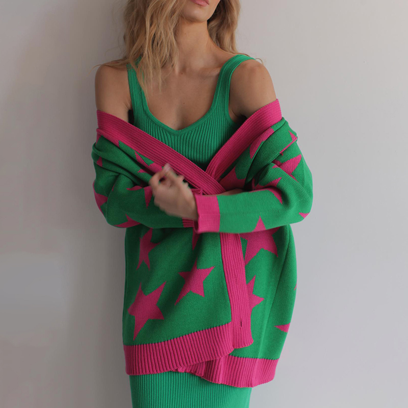 Loose Star Long Sleeve Sweater Cardigan-ABOXUN