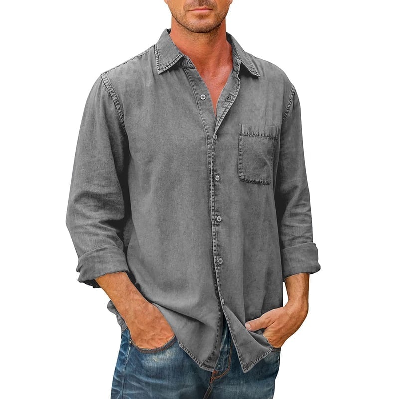 Last day 40% off🔥 Mens Denim Long Sleeve Button Down Shirt-ABOXUN