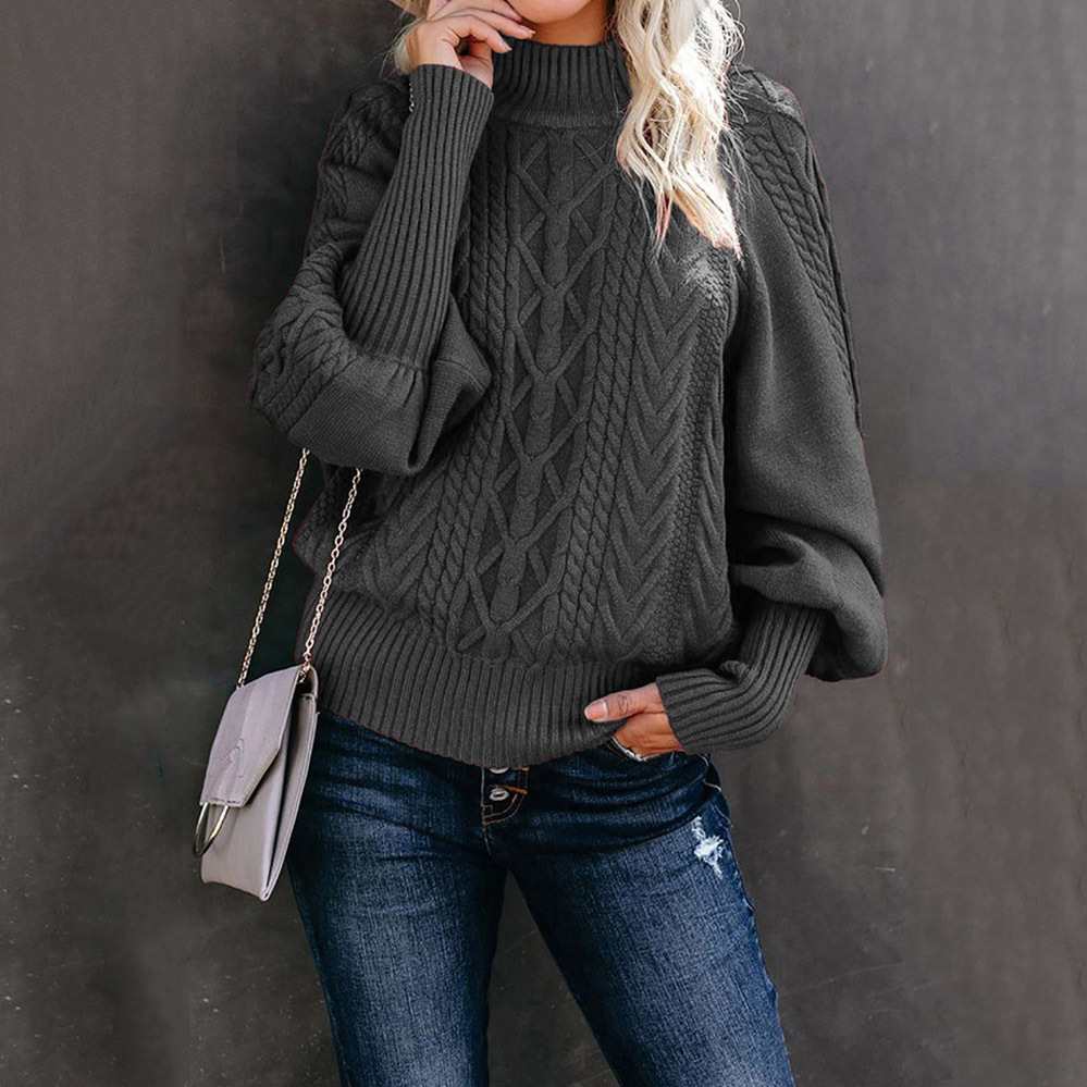 Loose Solid Color Lantern Sleeve Sweater-ABOXUN