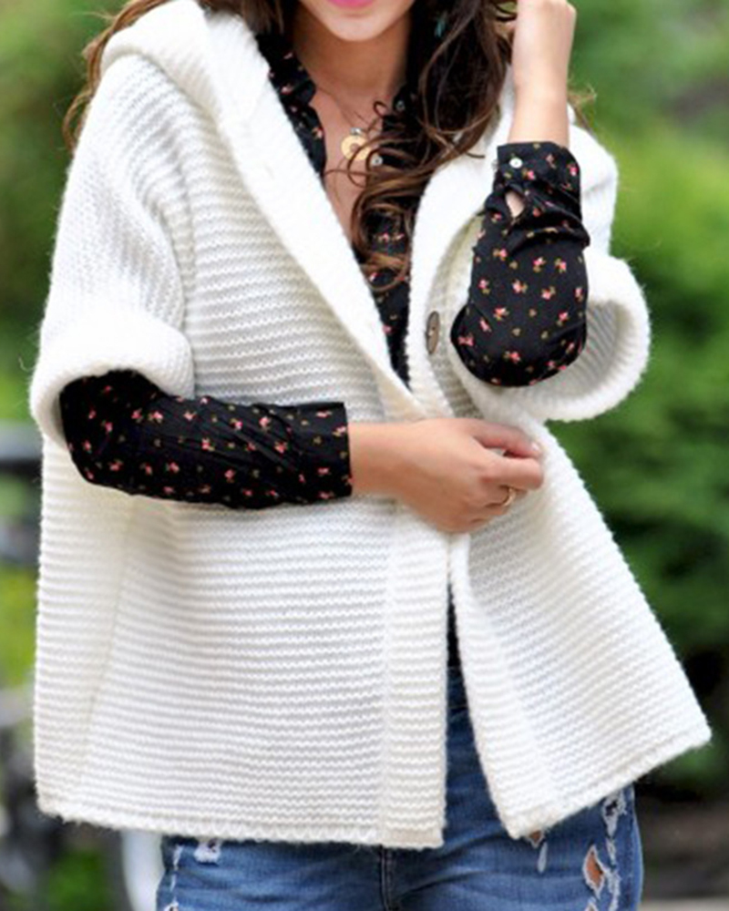 Loose-knit Hooded Sweater Cardigan-ABOXUN