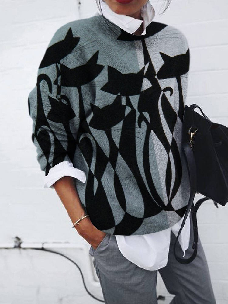 Trendy Brushed Animal Print Loose Long Sleeve Top-ABOXUN