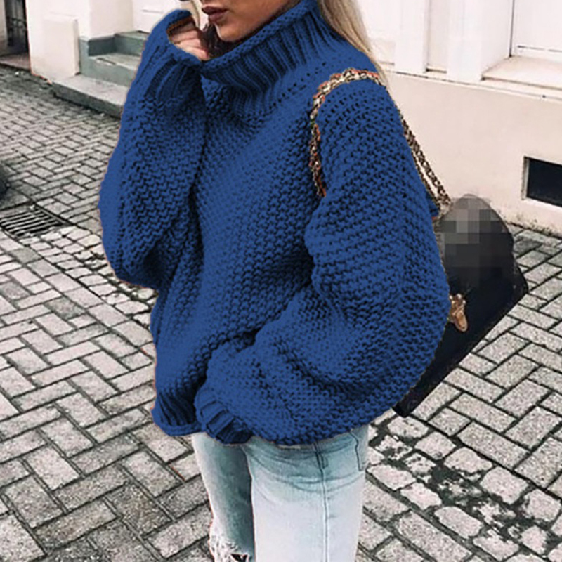Chunky Half Turtleneck Doll Sleeve Loose Sweater-ABOXUN