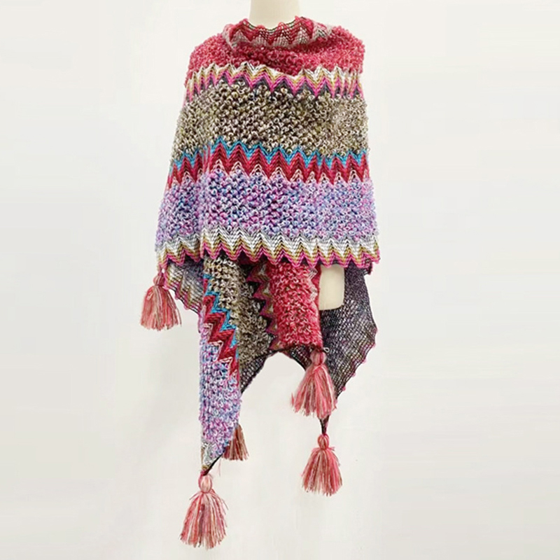 Vintage Gradient Striped Wool Braided Shawl-ABOXUN
