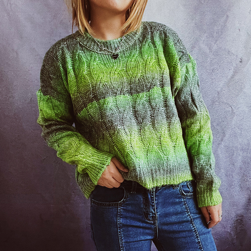 Vintage Gradient Crewneck Long Sleeve Sweater-ABOXUN