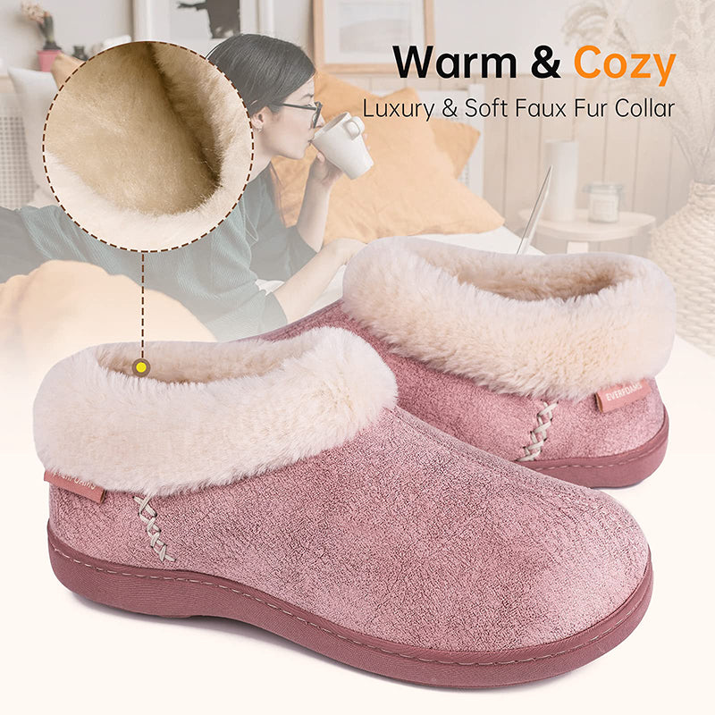 Women's Micro Suede Fuzzy Plush Lined Slippers with Cozy Memory Foam-ABOXUN