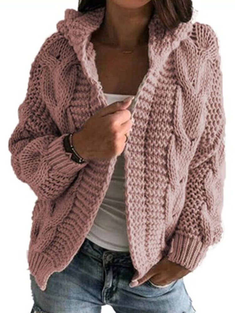 Twist Thick Line Hooded Sweater Cardigan-ABOXUN