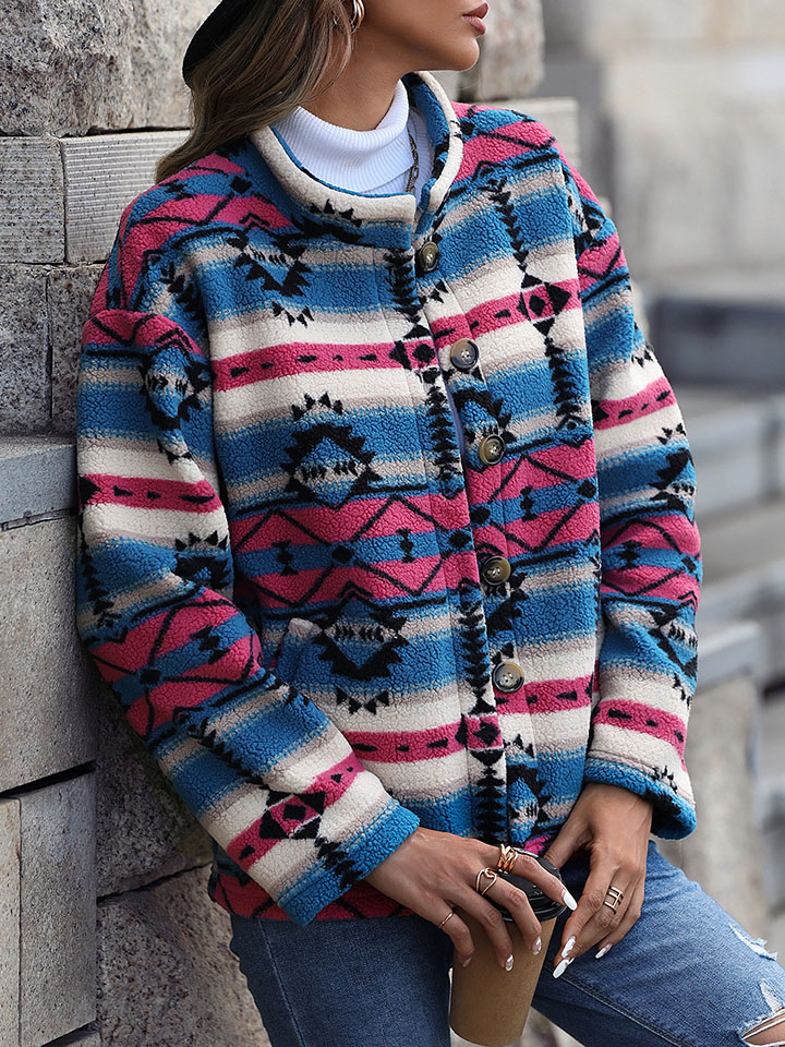 Oversized Single-Breasted Geometric Ornament Jacket-ABOXUN