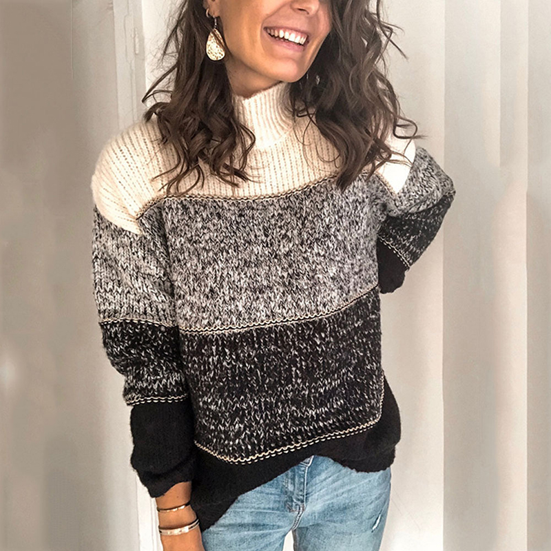 Vintage Pullover Loose Casual Colorblock Sweater-ABOXUN