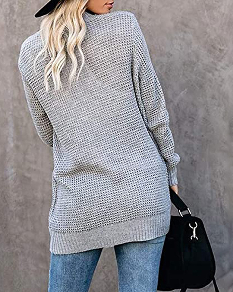 Pure Color Casual Sweater Cardigan-ABOXUN