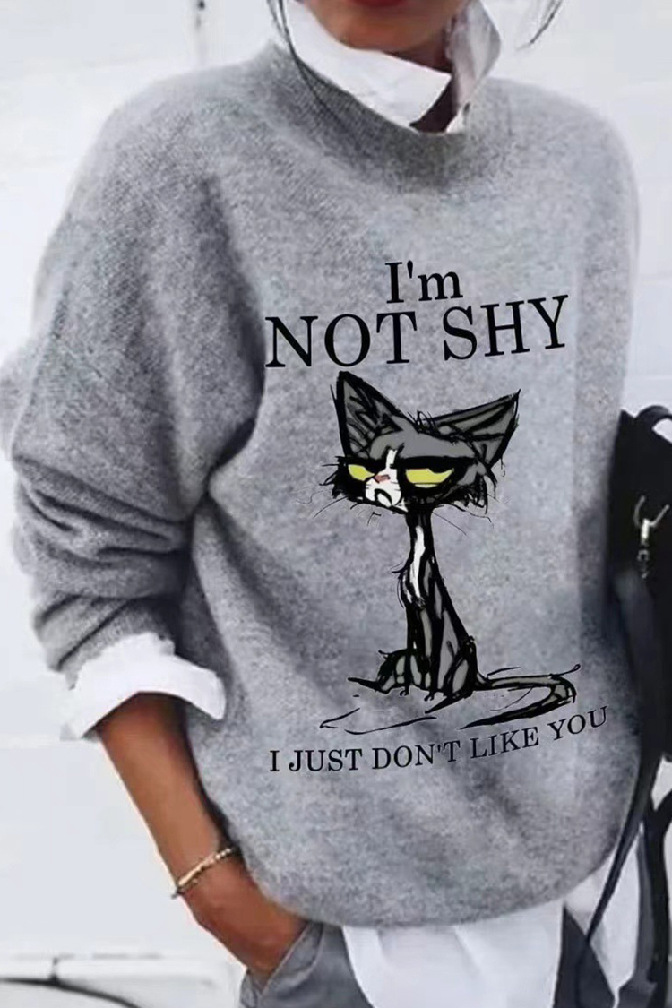 Fashion Cat Alphabet Print Loose Top-ABOXUN