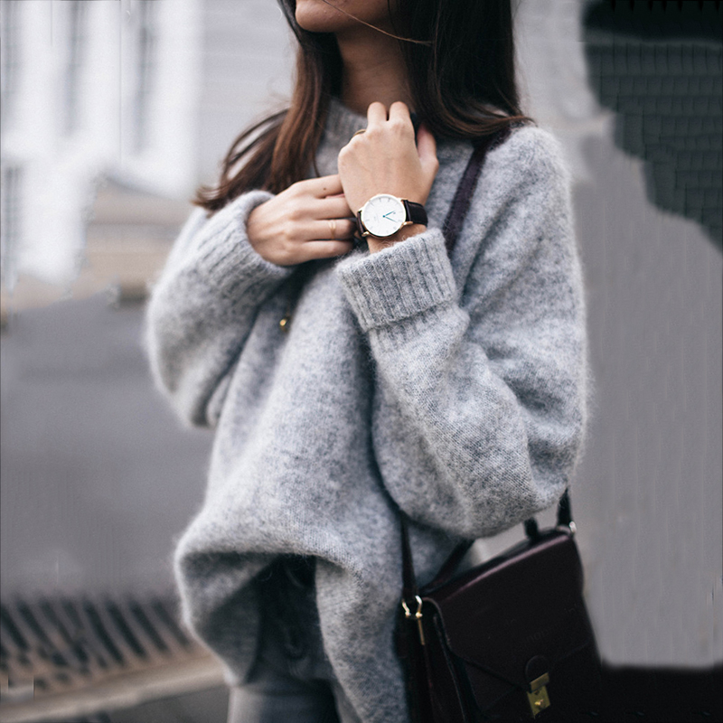 Vintage Loose Crew Neck Solid Color Sweater-ABOXUN