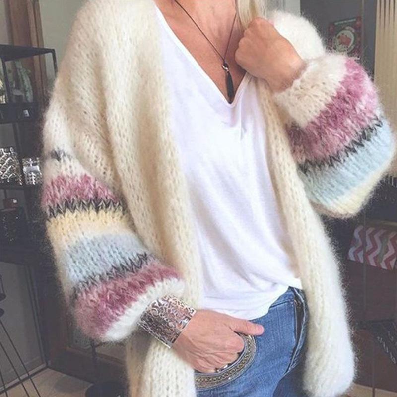 Sleeve Striped Sweater Cardigan-ABOXUN