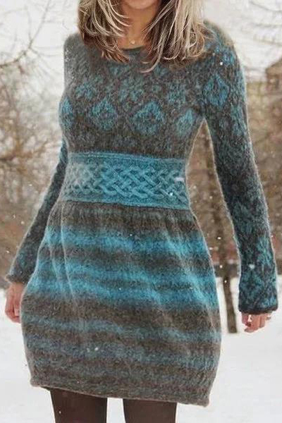 Vintage Mid Rise Twist Pullover Long Sleeve Mini Dress-ABOXUN