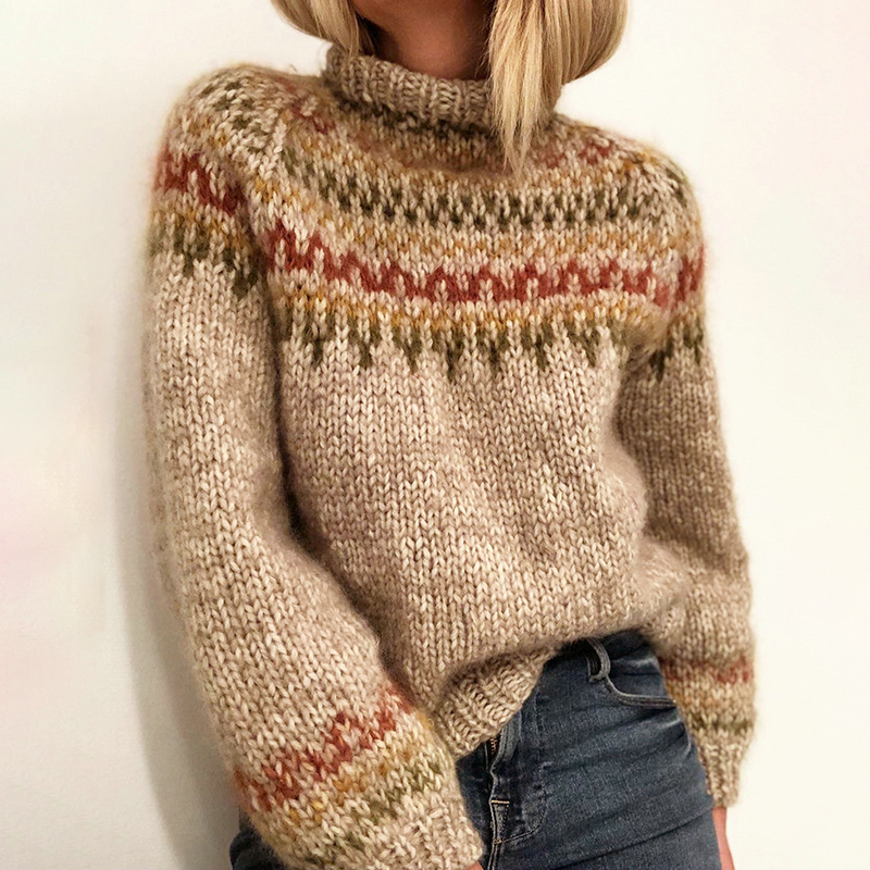 Casual Turtleneck Straight Leg Printed Sweater-ABOXUN
