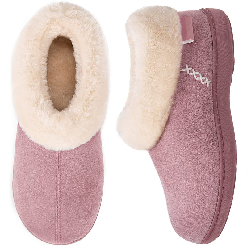 Women's Micro Suede Fuzzy Plush Lined Slippers with Cozy Memory Foam-ABOXUN
