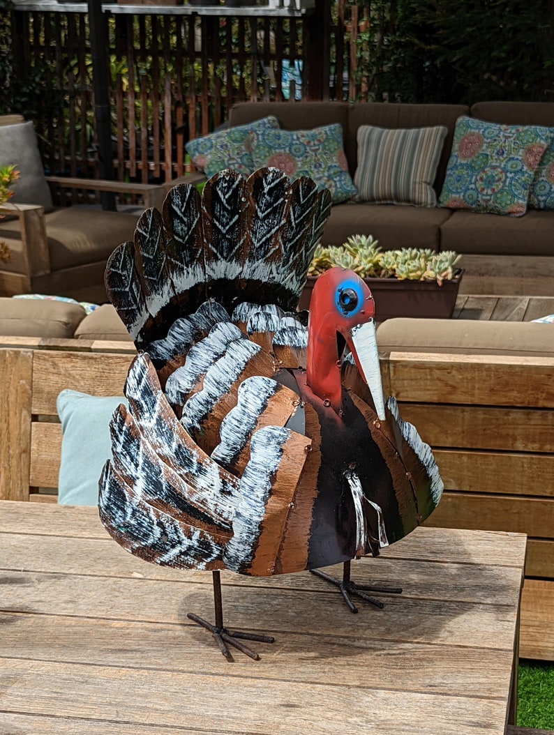 Thanksgiving Turkey Decorations | Outdoor Garden Art or Home Decor Table Centerpiece, Metal Turkey Decor in 3 Sizes