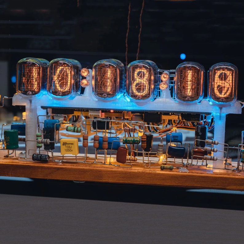Nixie Tube Clock Cyberpunk Steampunk Table Lamp Neat Beautiful Visible Circuit Sci-fi Home Office Vintage Retro Fantasy Physics Art Decor