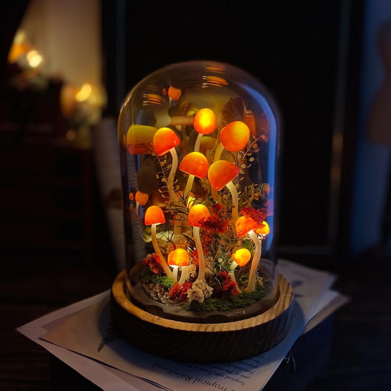 Enchanted Mushroom Forest Night Light, Handmade Glowing Mushrooms Lamp for Bedroom, Kids Room, Living Room, Magical Home Decor Creative Gift