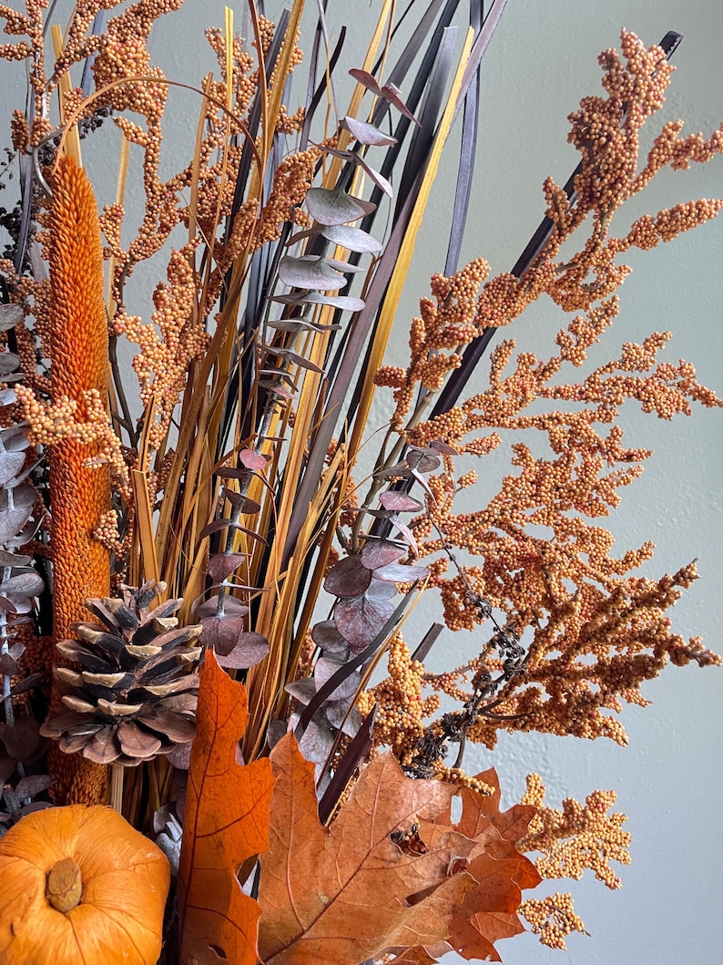 Autumn Pumpkin & Pinecone Arrangement in Silver Vase - Fall Wedding Centerpiece, Elegant Halloween or Thanksgiving Decor