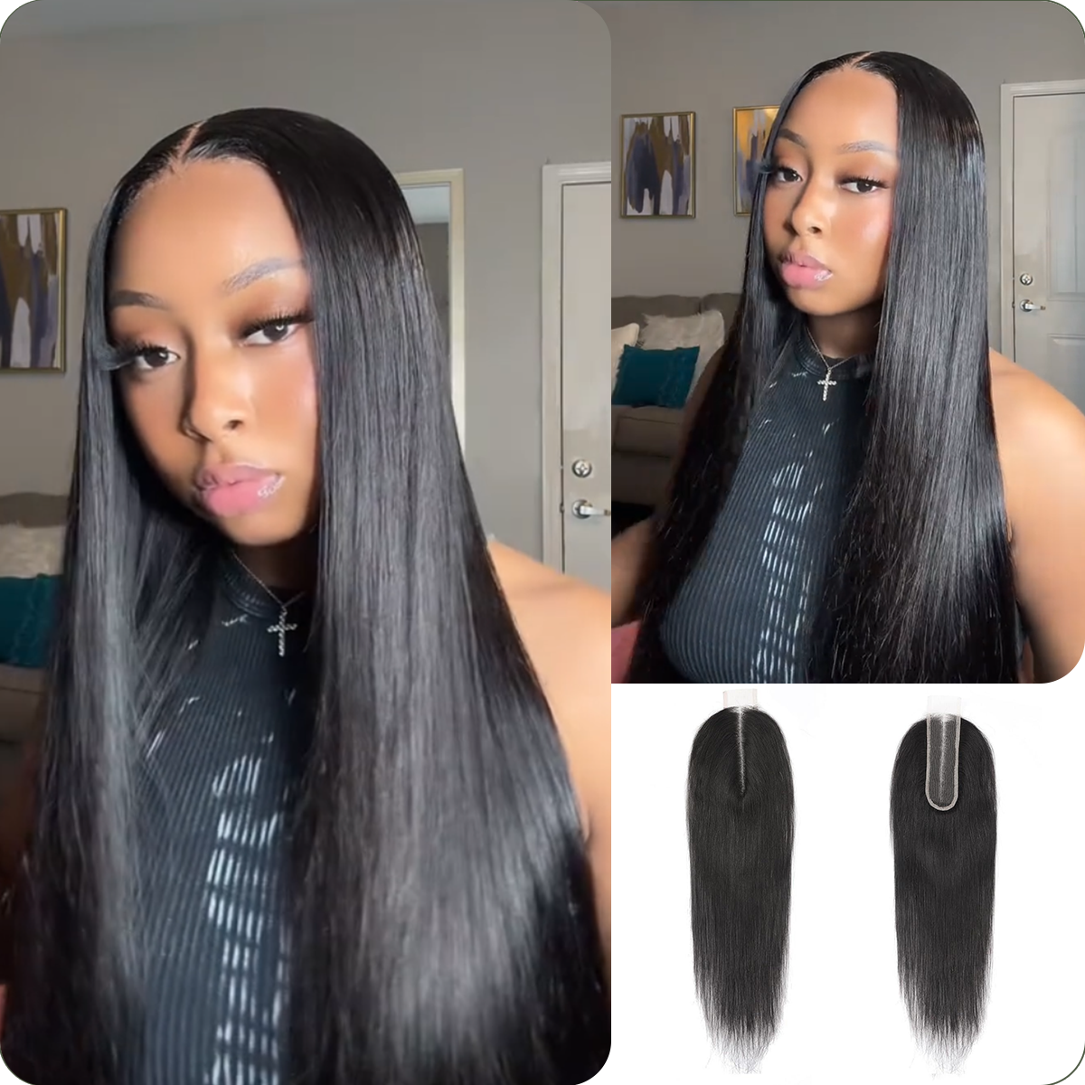 [WEQUEENS] Upgrade Straight Transparent Lace Closure 2"x6";4"x4";5"x5";13"x4"; #1B Natural Black 12-20inch