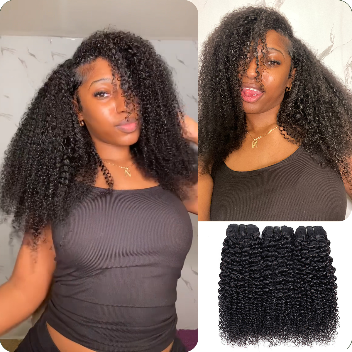 [WEQUEENS] Budget Friendly 10A Grade Brazilian Virgin 100% Human Hair Kinky Curly Quick Weave Sew in/Glue in Viral Hair Bundles