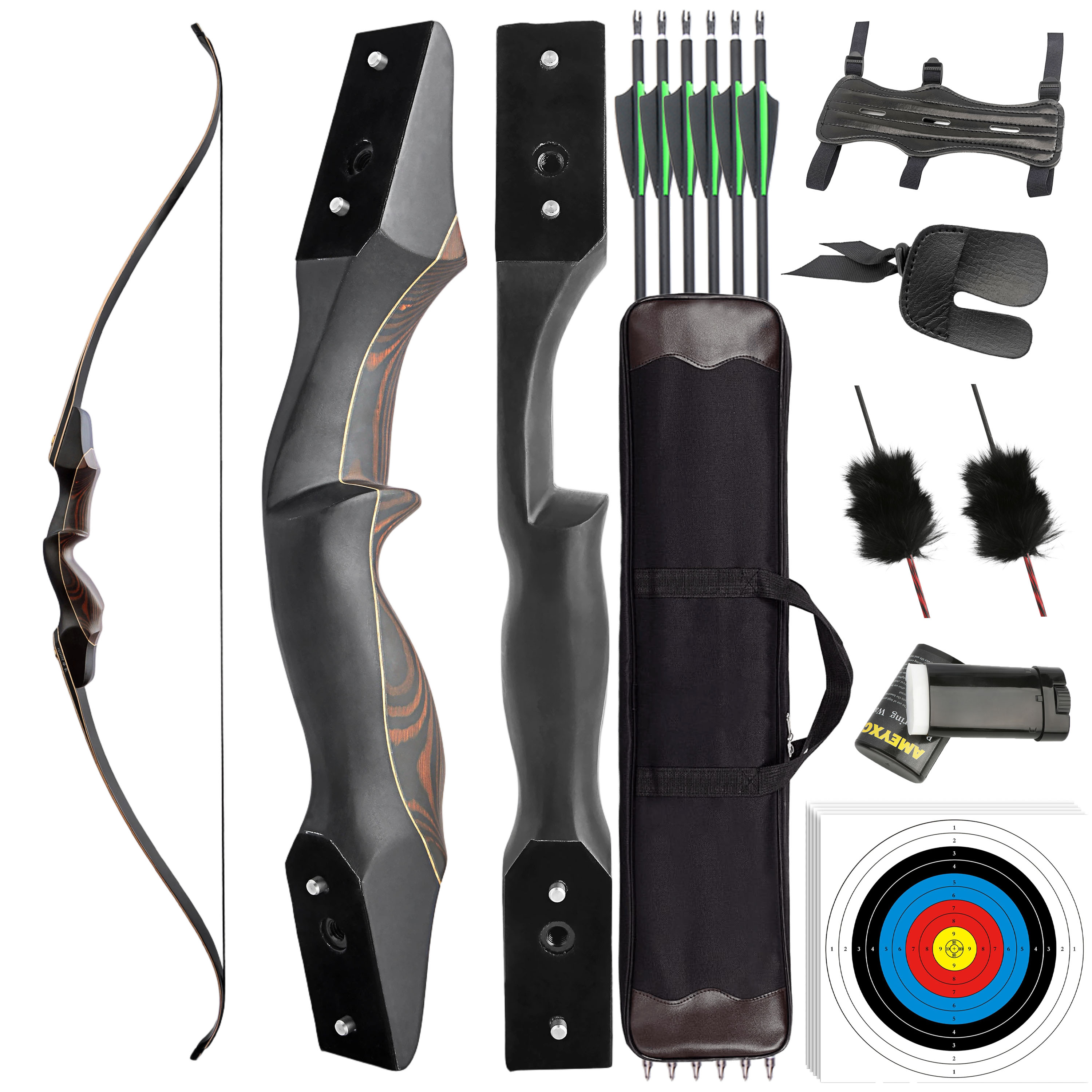 60-Inch Takedown Recurve Bow (50/55/60 lbs) with Complete Accessory Set