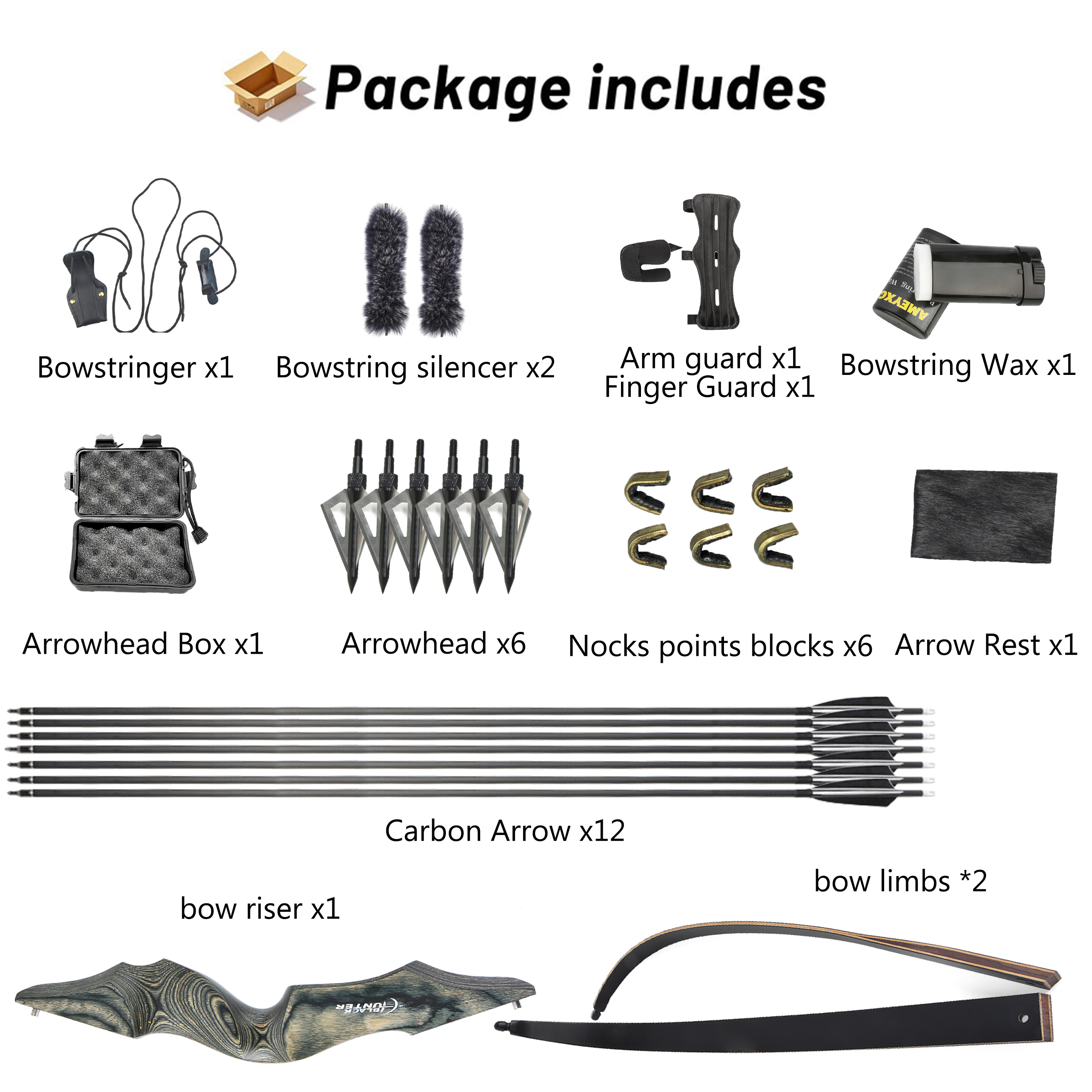 Black Hunter Wooden Recurve Takedown Bow for Adults