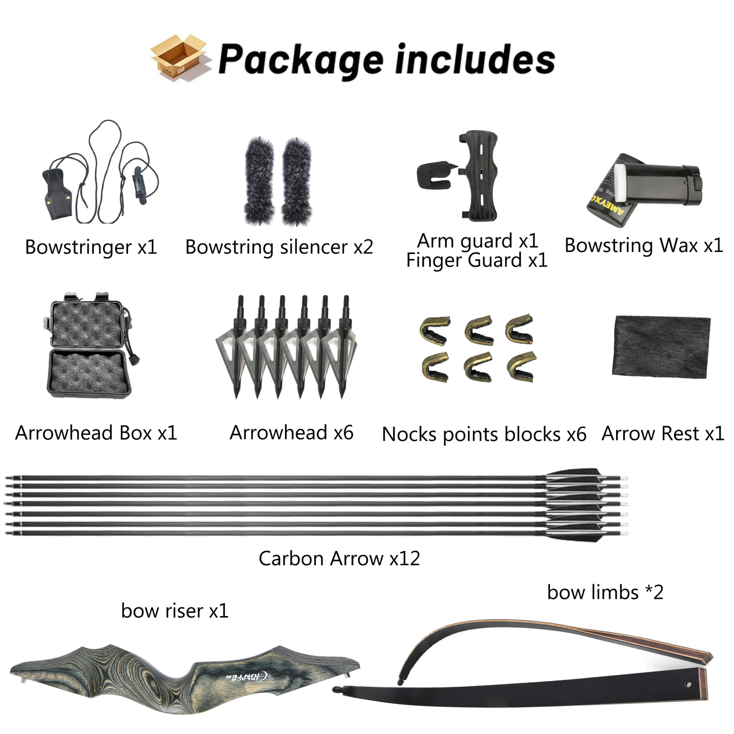 Black Hunter Wooden Recurve Takedown Bow for Adults