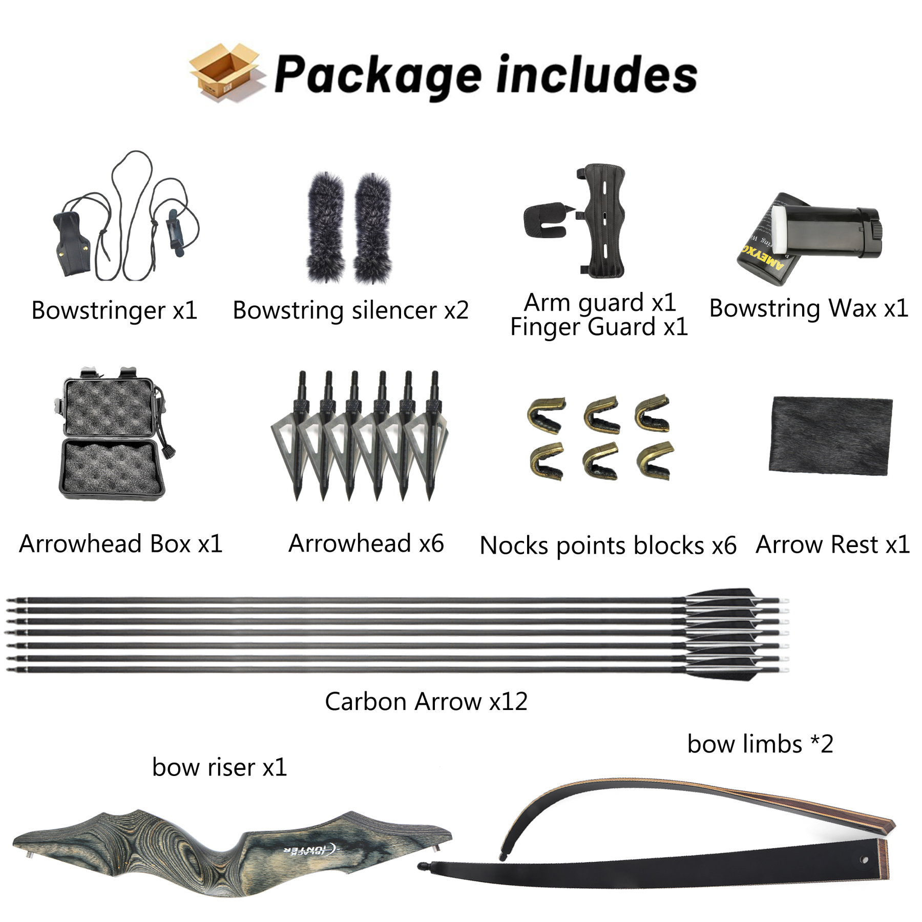 Black Hunter Wooden Recurve Takedown Bow for Adults