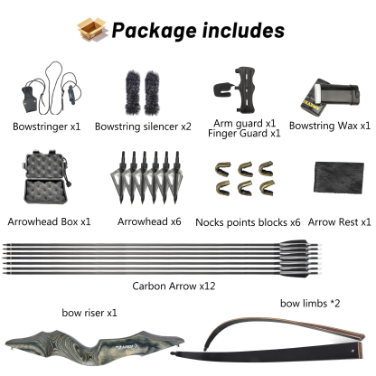 Black Hunter Wooden Recurve Takedown Bow for Adults