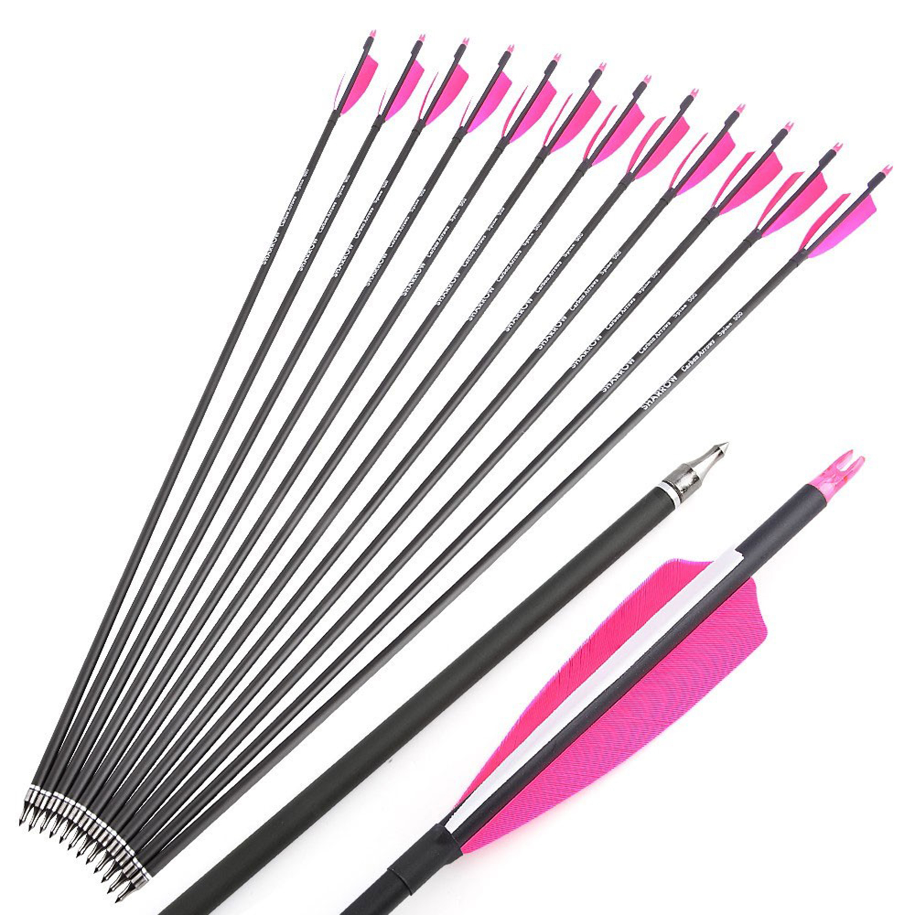 12x SP500 Carbon Arrows 4" Natural Feathers 30"  Archery Hunting