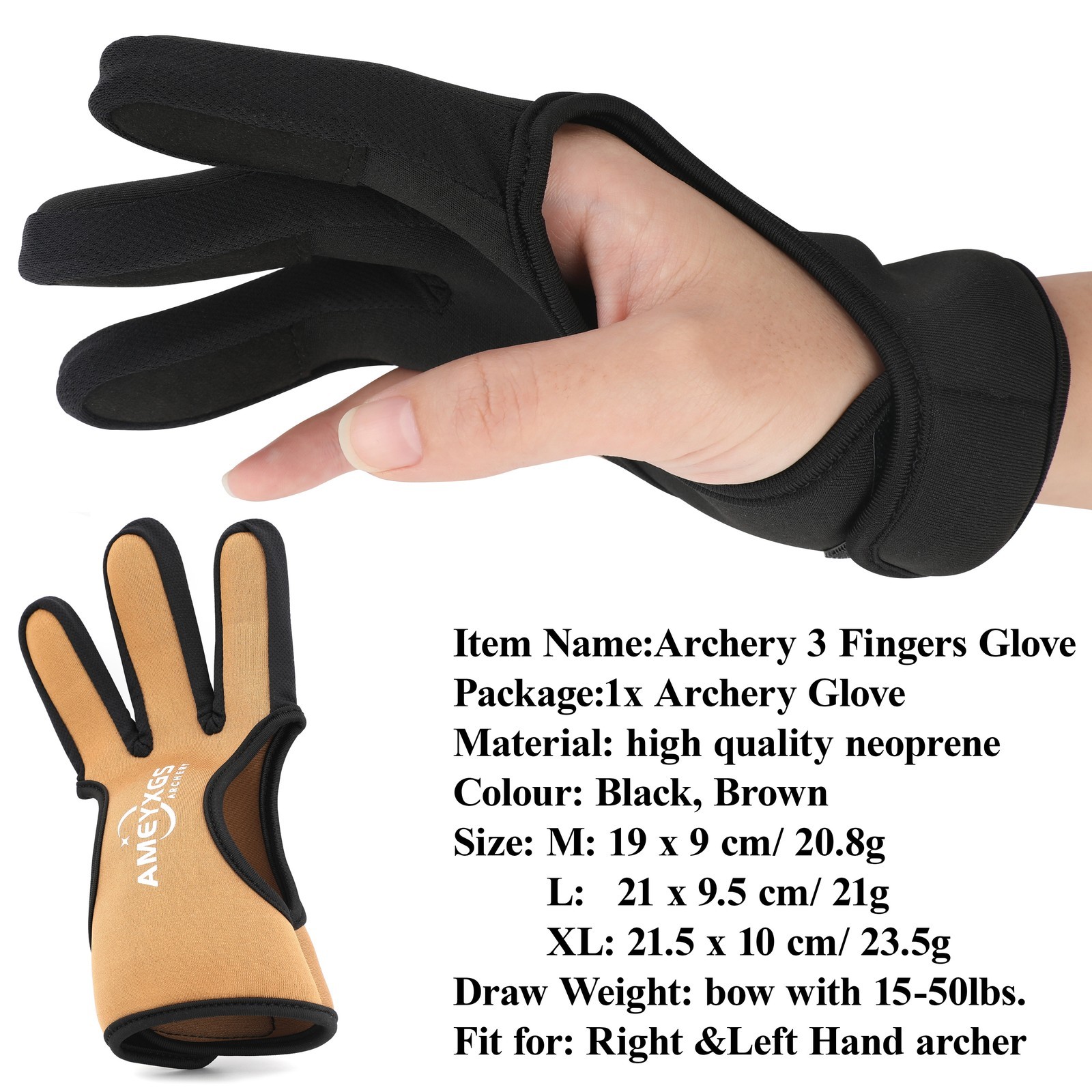 AMEYXGS Archery  Glove for Hunting Target Protect 3 Fingers
