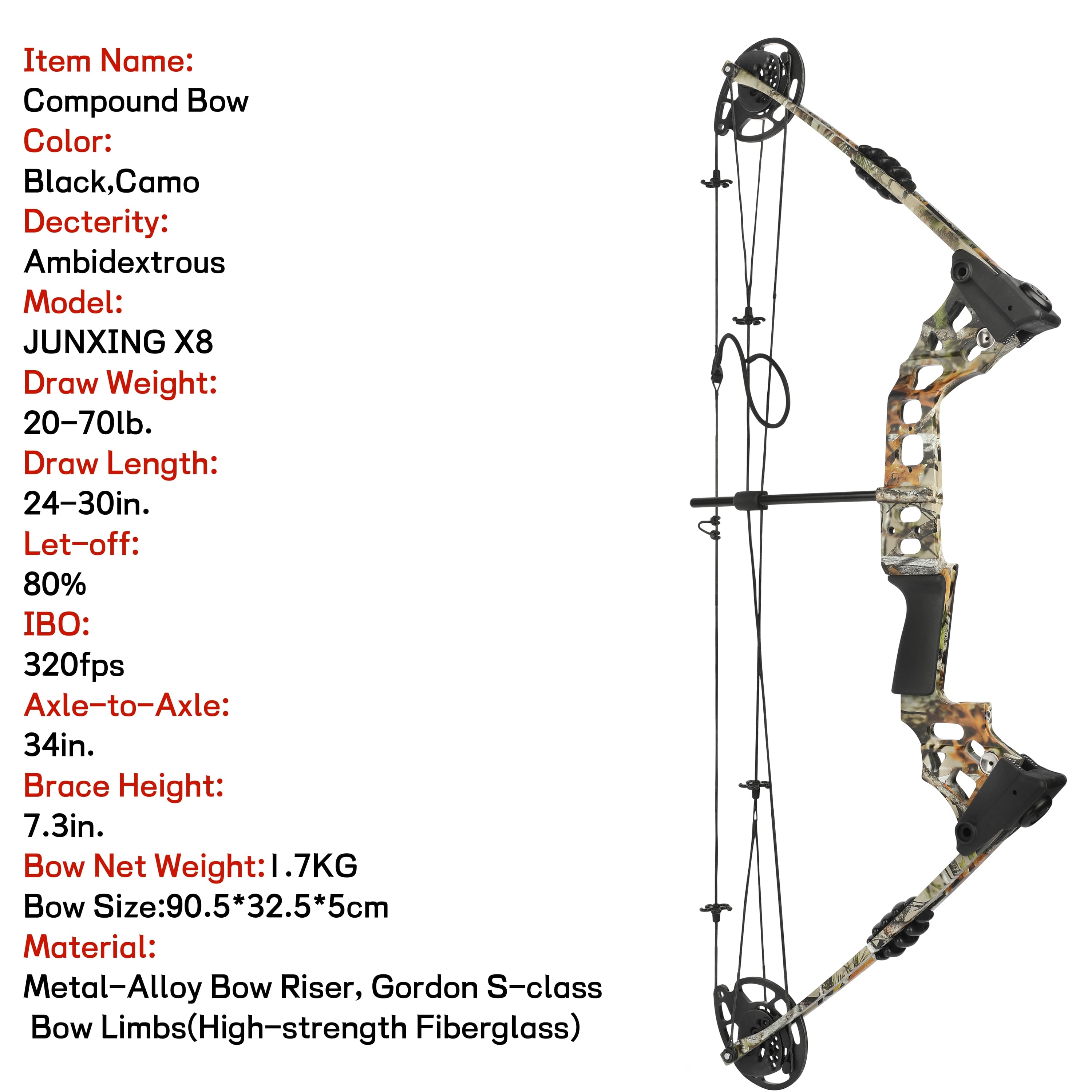 JUNXING X8 Compound Bow Kit Hunting&Target 20-70lbs