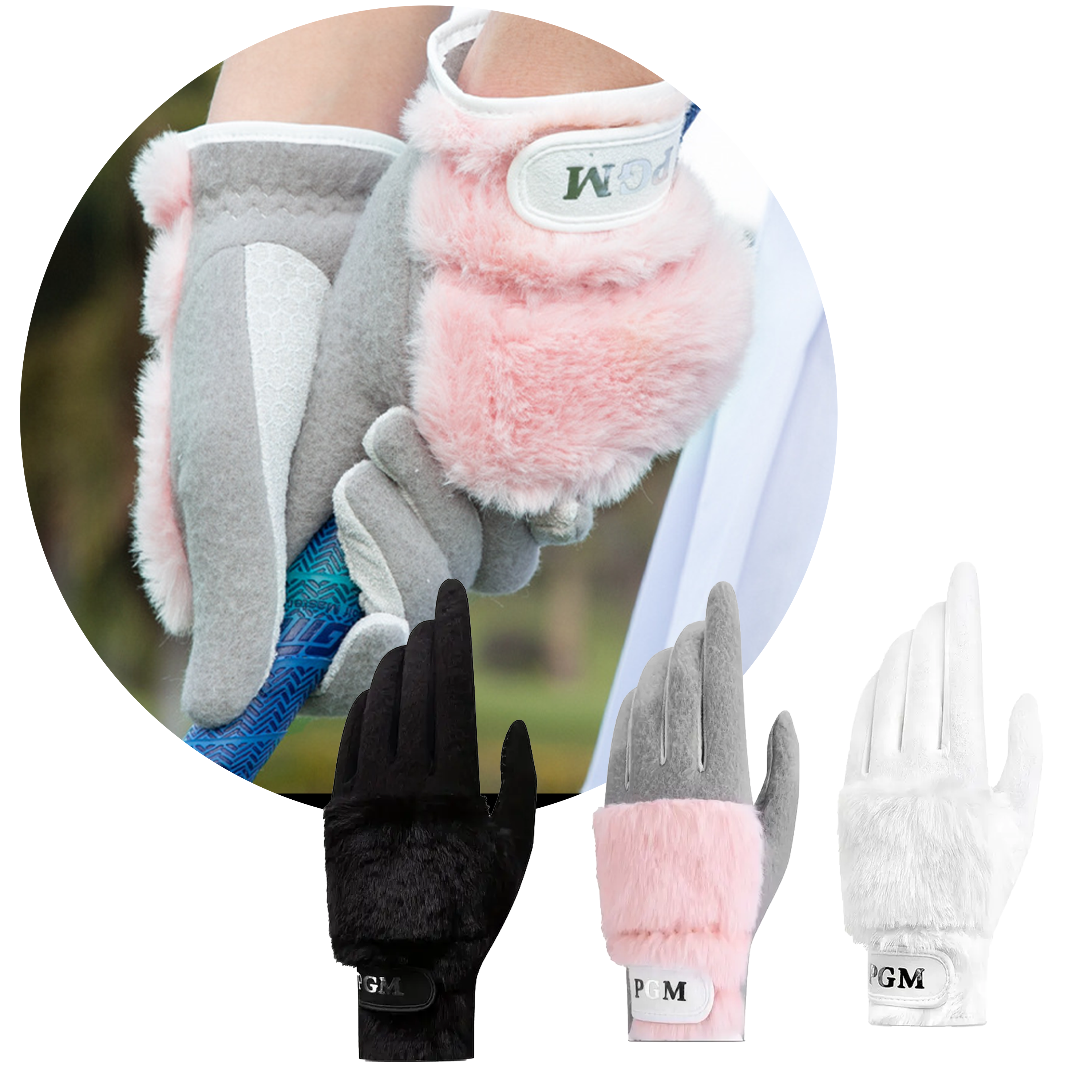 Golf Imitation Rabbit Fur Gloves Palm-Grip Silicone Cold Weather